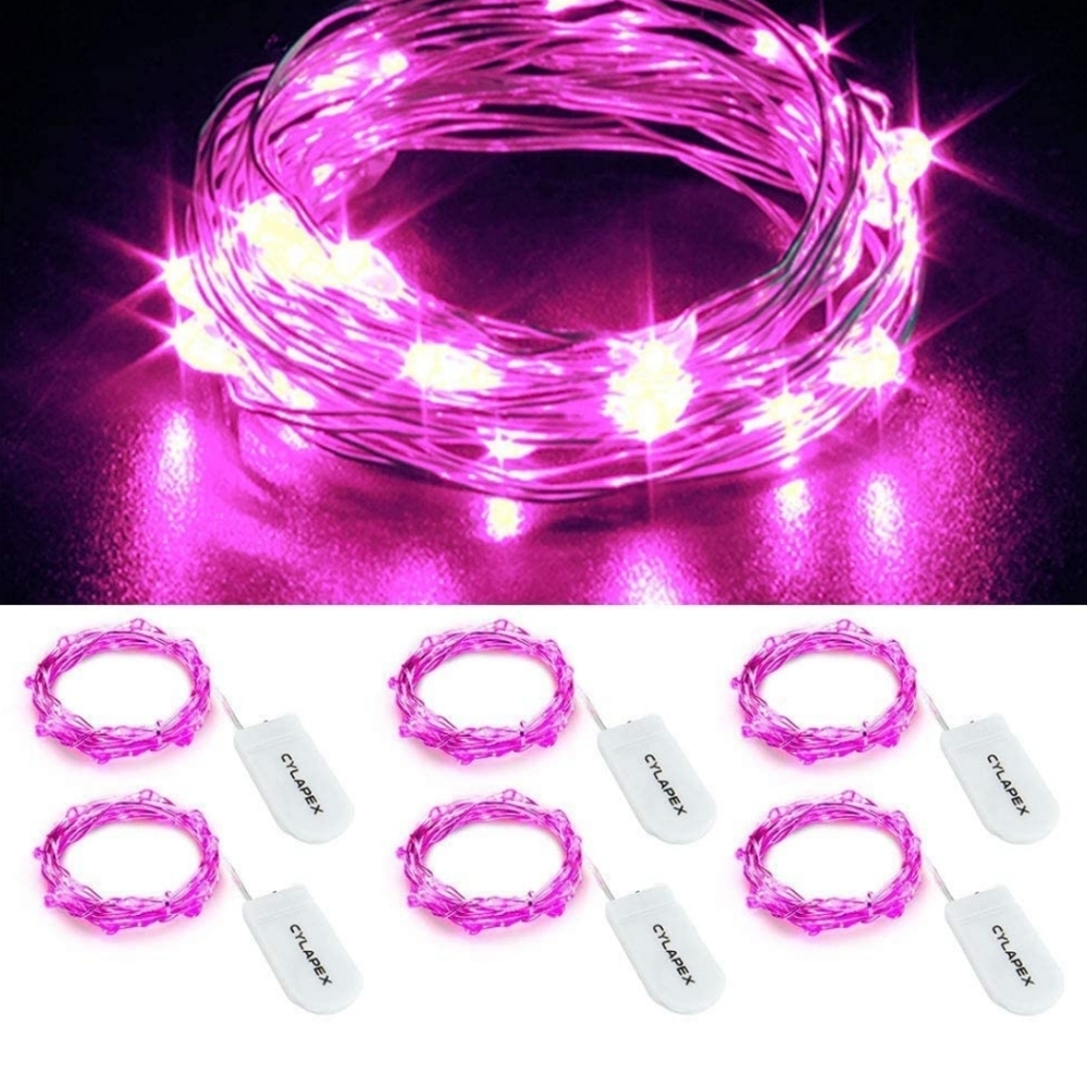 Pink Fairy String Lights, Battery Operated, 6 Pack